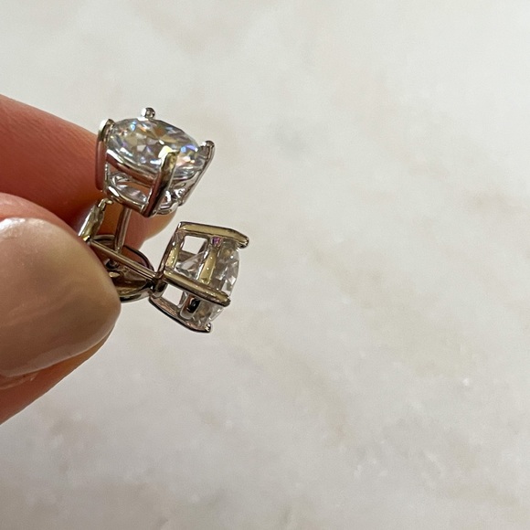 2tcw Stud Earrings - Rhodium platinum over Sterling Silver - Picture 4 of 11